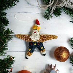 Santa Claus Starfish Shell Christmas Ornament Handcrafted 5" Coastal Hawaiian VG